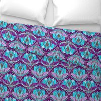 Art Deco Lotus Rising in Turquoise, Purple and Teal