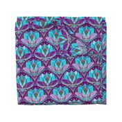 Art Deco Lotus Rising in Turquoise, Purple and Teal