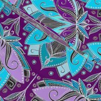 Art Deco Lotus Rising in Turquoise, Purple and Teal