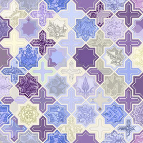 Decorative Geometric Tiles in Cream, Lilac and Lavender 