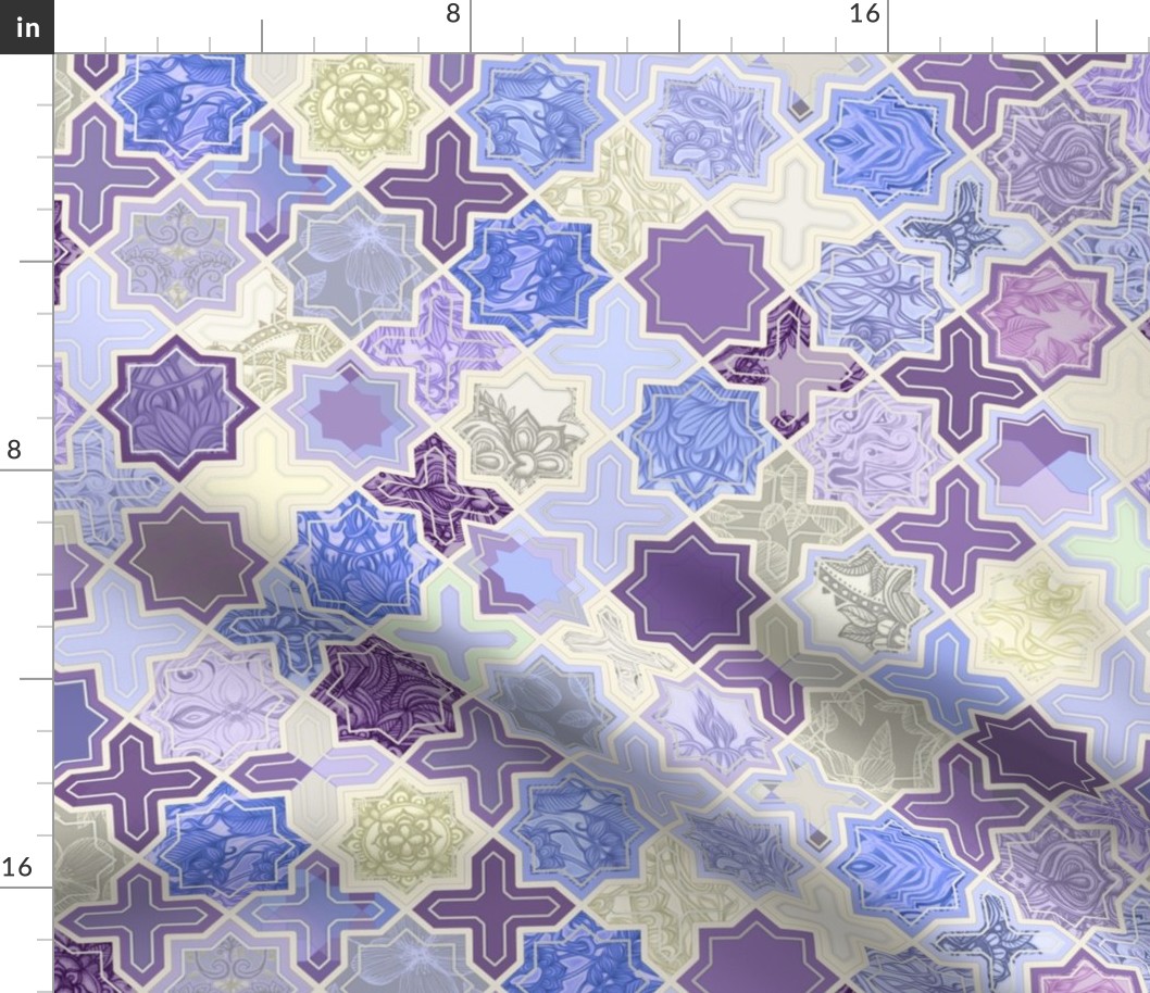 Decorative Geometric Tiles in Cream, Lilac and Lavender 