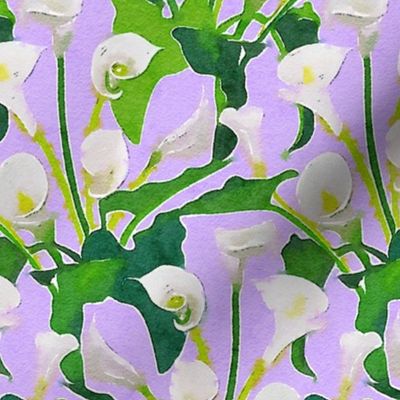 Watercolor callas on a lilac ground