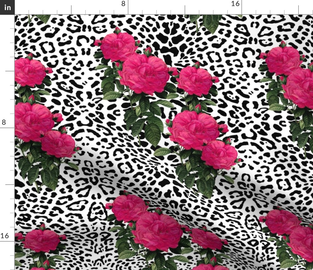 Ooh La La! Leopard with Hot Pink Redoute Roses ~ Medium