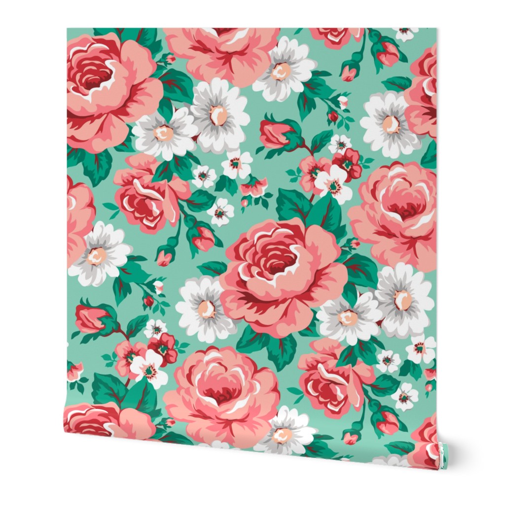 Floral with Roses in Mint