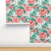 Floral with Roses in Mint