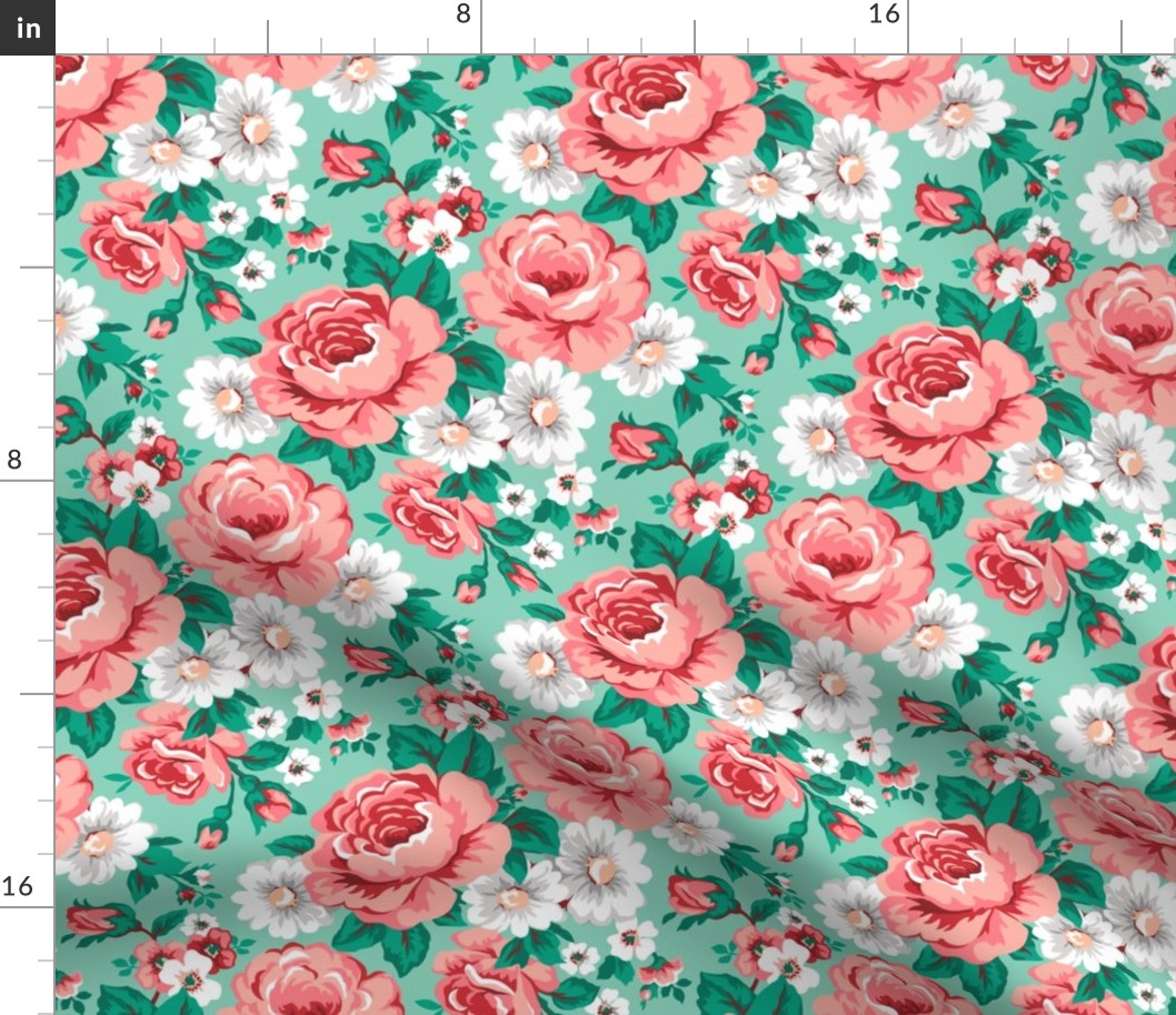 Floral with Roses in Mint
