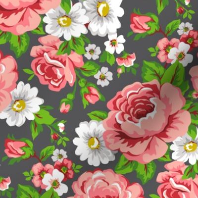 Floral with Roses in Dark Grey