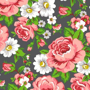 Floral with Roses in Dark Grey