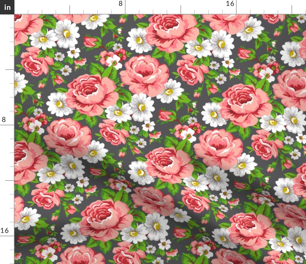 Floral with Roses in Dark Grey