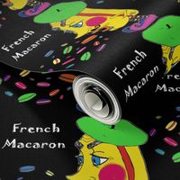 French macaron cookies, small scale, black yellow anthropomorphic 