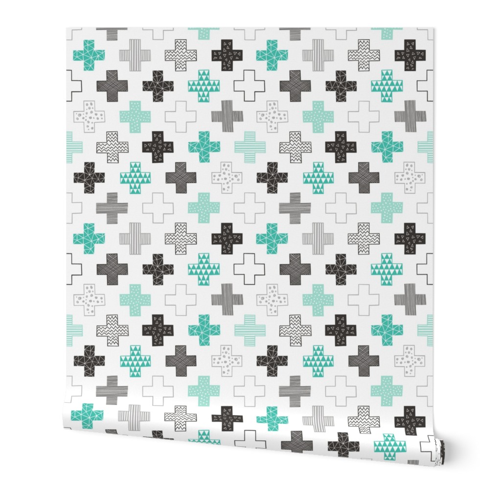  Crosses Plus Sign Black&White and Mint Green