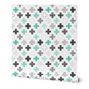  Crosses Plus Sign Black&White and Mint Green