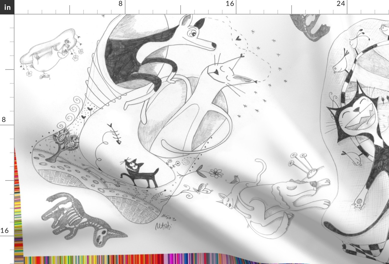 Fanciful Sketch Drawings Scarf