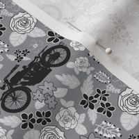 Vintage Motorcycle on Grey Floral // Extra Small