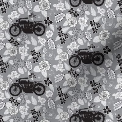 Vintage Motorcycle on Grey Floral // Extra Small