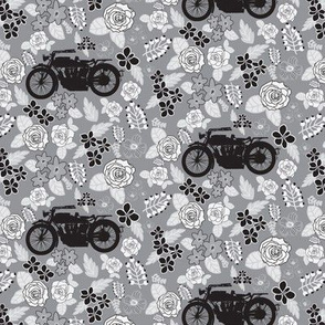 Vintage Motorcycle on Grey Floral // Extra Small