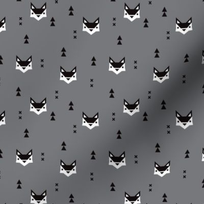 Cute geometric fox illustration scandinavian style fall pattern design in black white and gray