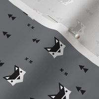 Cute geometric fox illustration scandinavian style fall pattern design in black white and gray