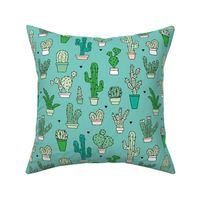 Cactus cacti garden botanical succulent green garden pattern blue illustration print large