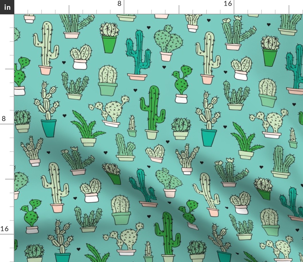 Cactus cacti garden botanical succulent green garden pattern blue illustration print large