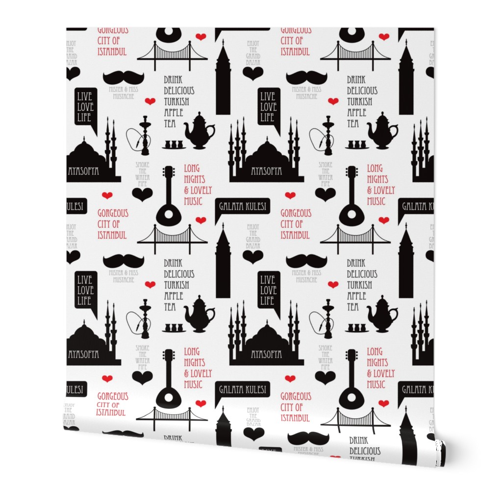 Cool turkish Istanbul urban city travel icons illustration black and white