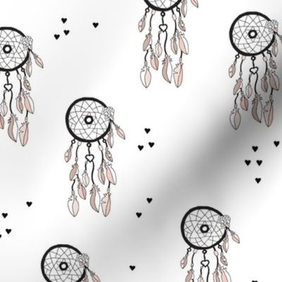 Cool bohemian gypsy indian summer dream catcher with feathers illustration black and white and hearts gender neutral