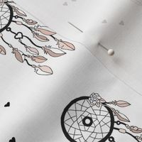 Cool bohemian gypsy indian summer dream catcher with feathers illustration black and white and hearts gender neutral