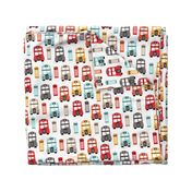 Vivid gender neutral London UK travel icons double decker bus and telephone booth illustration kids pattern wallpaper