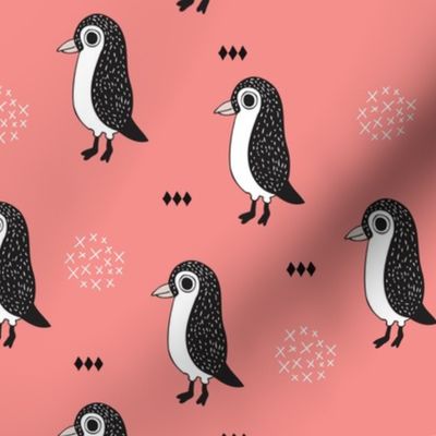 Adorable baby penguin geometric birds illustration and cross and arrow details pattern