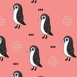 Adorable baby penguin geometric birds illustration and cross and arrow details pattern