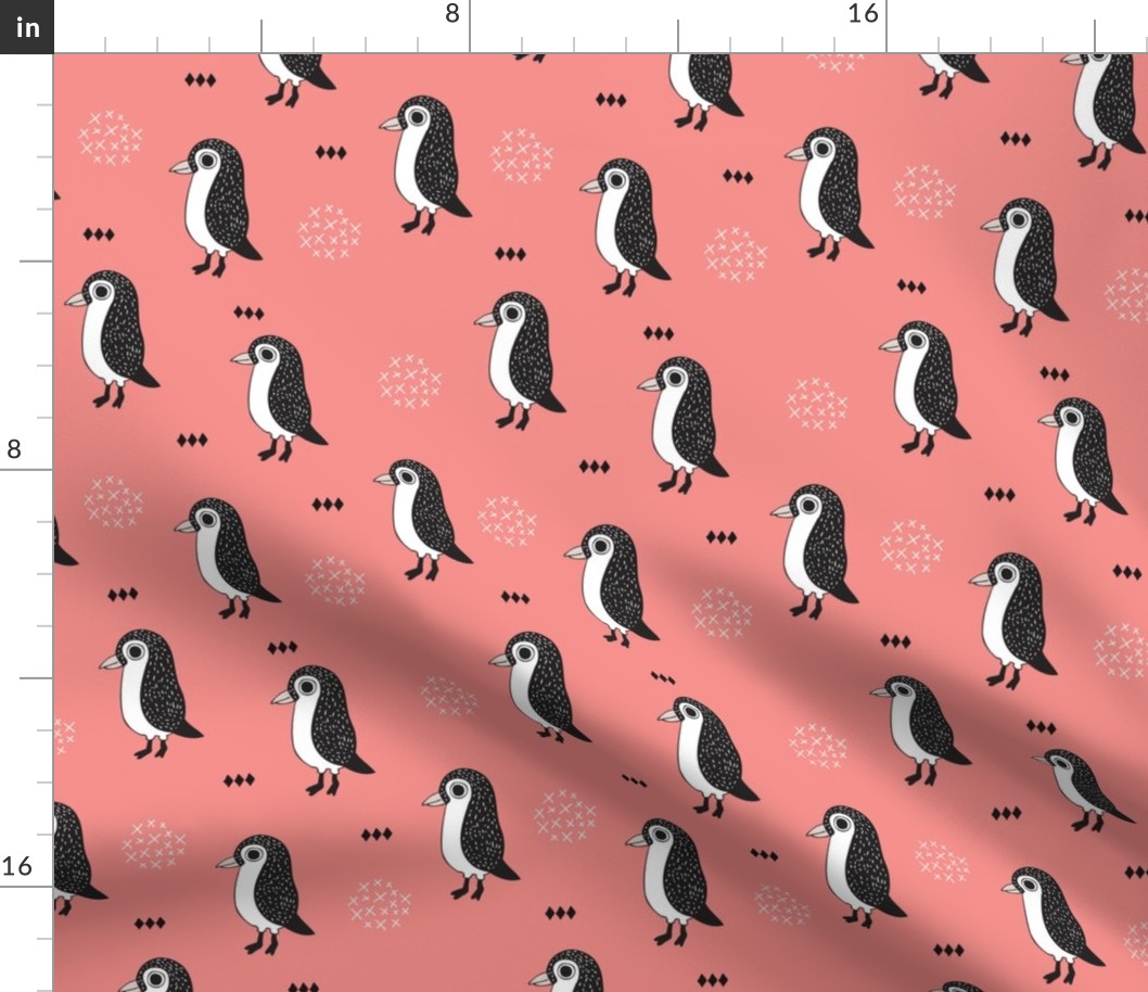 Adorable baby penguin geometric birds illustration and cross and arrow details pattern