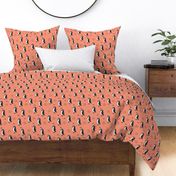 Adorable baby penguin geometric birds illustration and cross and arrow details pattern rusty orange