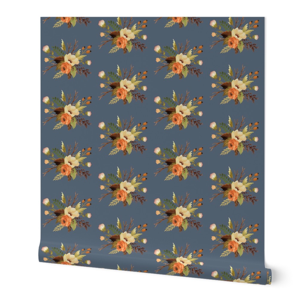 Autumn Floral on Steel Blue Grey