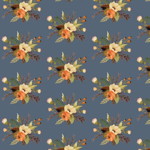 Autumn Floral on Steel Blue Grey