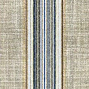 Faux linen ticking stripe in taupe and blue