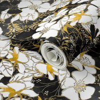 Watercolor Roses Floral in gold and black