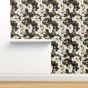 Watercolor Roses Floral in gold and black