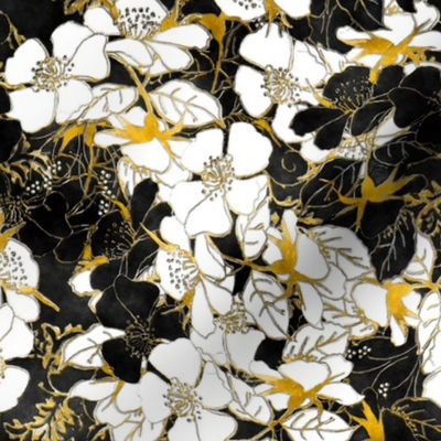 Watercolor Roses Floral in gold and black