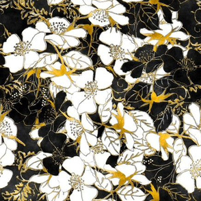 Watercolor Roses Floral in gold and black