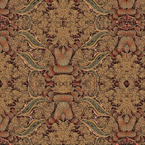 Coral and Sage Fractal Brocade