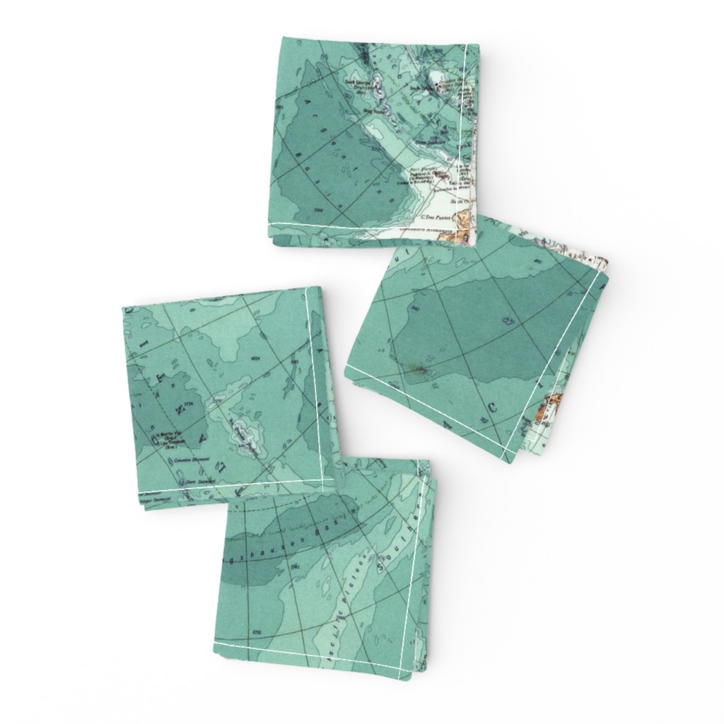 Map Wrap™ Antarctica Oceans Map Fat Quarter Teal Green  