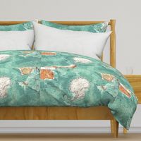 Map Wrap™ Antarctica Oceans Map Fat Quarter Teal Green  