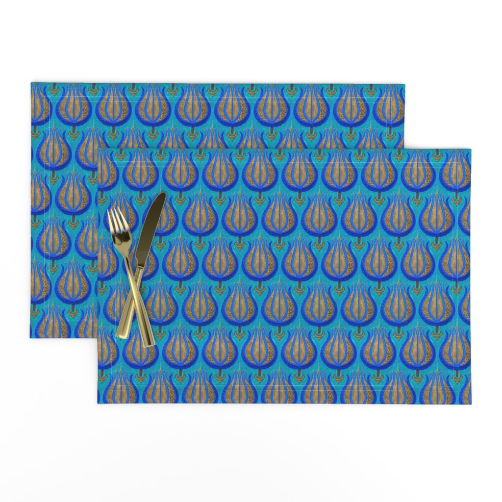 Tulips woven in old gold on cerulean blue by Su_G_©SuSchaefer