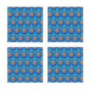 Tulips woven in old gold on cerulean blue by Su_G_©SuSchaefer