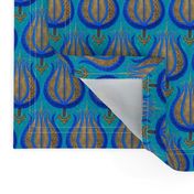 Tulips woven in old gold on cerulean blue by Su_G_©SuSchaefer