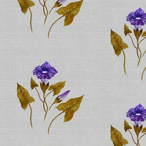 Morning Glory in Royal Purple and Copper on Silver Linen