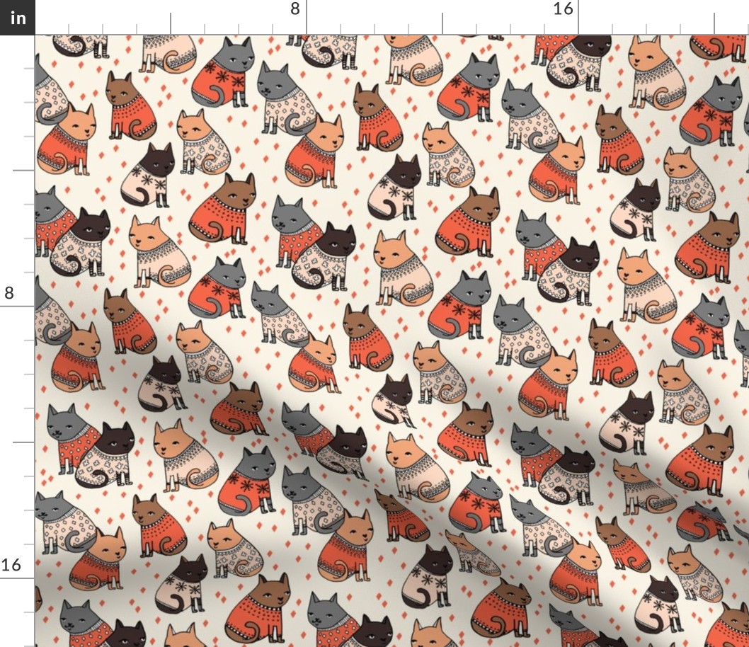 cats wearing sweaters // smaller version of cats holiday christmas sweater illustration in fashion repeating print