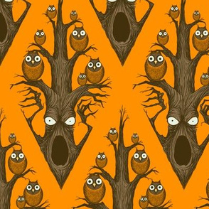 Owls in a Tree - orange