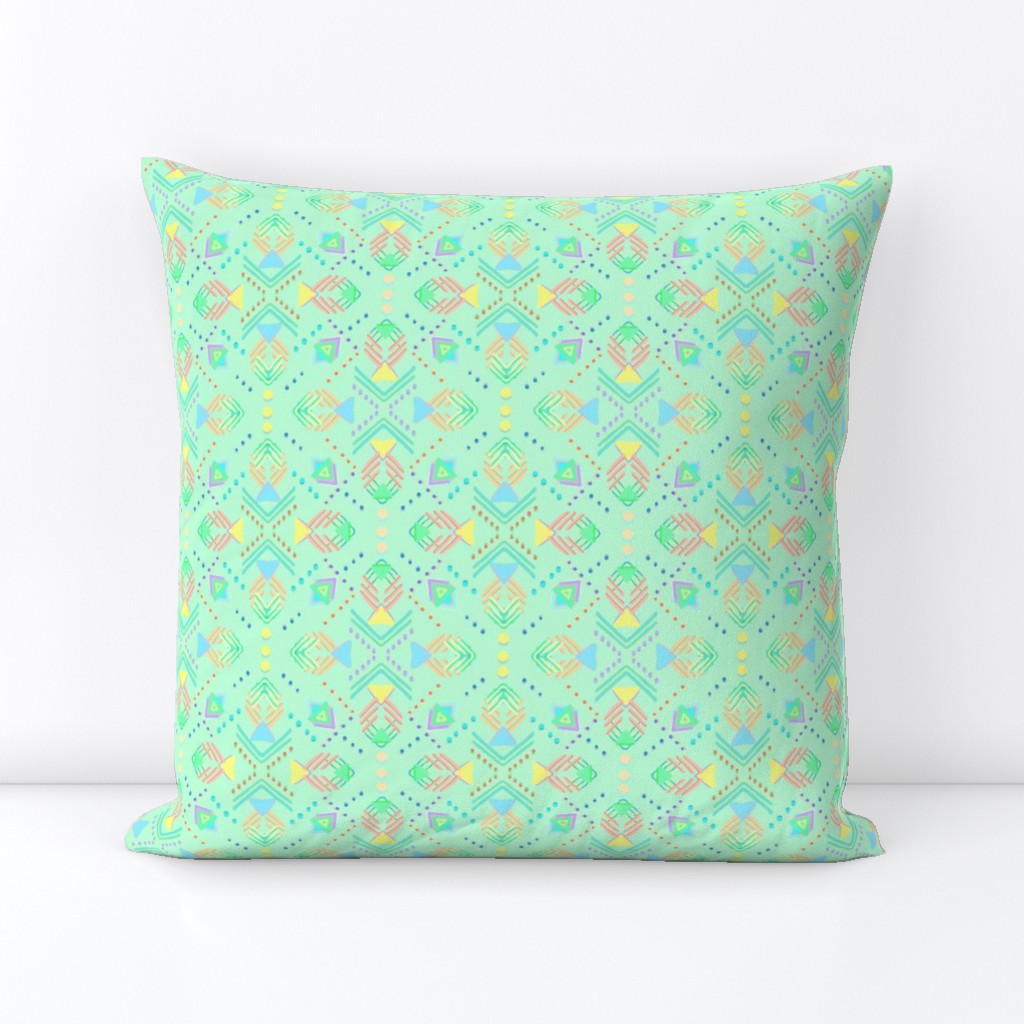 Soft bright geometric shapes and dots on mint