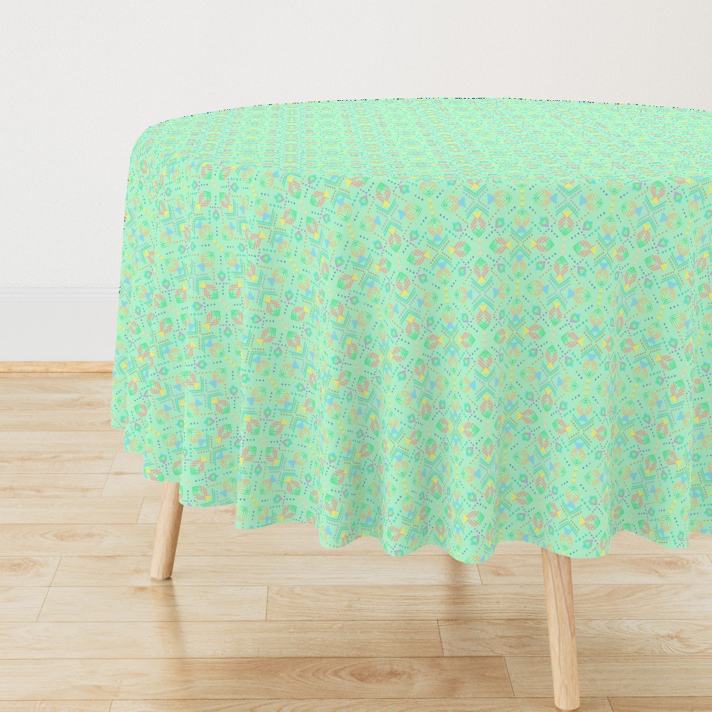 Soft bright geometric shapes and dots on mint